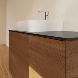 Тумба под раковину Villeroy & Boch Finion 120х50,1 см с подсветкой МДФ шпон грецкого ореха/стекло черное матовое F402HFGN