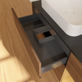 Тумба под раковину Villeroy & Boch Finion 120х50,1 см с подсветкой МДФ шпон грецкого ореха/стекло черное матовое F402HFGN