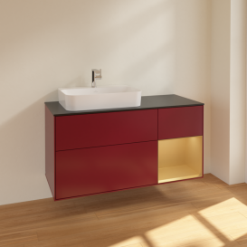 Тумба под раковину Villeroy & Boch Finion 120х50,1 см с подсветкой МДФ пион матовый лак/стекло черное матовое F402HFHB