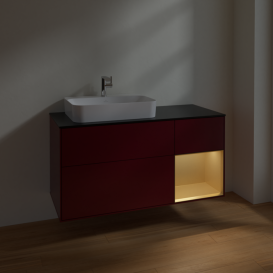 Тумба под раковину Villeroy & Boch Finion 120х50,1 см с подсветкой МДФ пион матовый лак/стекло черное матовое F402HFHB
