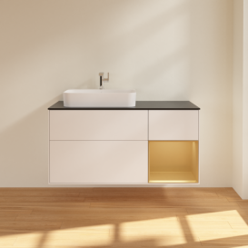 Тумба под раковину Villeroy & Boch Finion 120х50,1 см с подсветкой МДФ белый матовый лак/стекло черное матовое F402HFMT