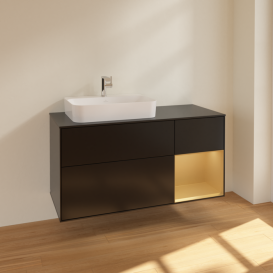 Тумба под раковину Villeroy & Boch Finion 120х50,1 см с подсветкой МДФ черный матовый лак/стекло черное матовое F402HFPD