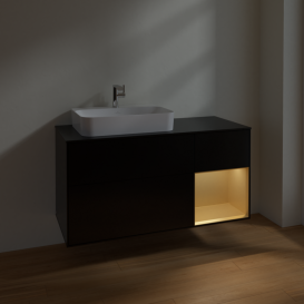 Тумба под раковину Villeroy & Boch Finion 120х50,1 см с подсветкой МДФ черный матовый лак/стекло черное матовое F402HFPD