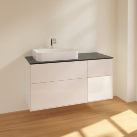 Тумба під раковину Villeroy & Boch Finion 120х50,1 см із підсвічуванням МДФ білий глянцевий лак/скло чорне матове F402MTGF