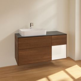 Тумба под раковину Villeroy & Boch Finion 120х50,1 см с подсветкой МДФ шпон грецкого ореха/стекло черное матовое F402MTGN