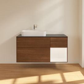 Тумба под раковину Villeroy & Boch Finion 120х50,1 см с подсветкой МДФ шпон грецкого ореха/стекло черное матовое F402MTGN