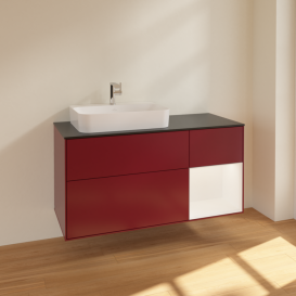 Тумба під раковину Villeroy & Boch Finion 120х50,1 см з підсвічуванням МДФ півонія матовий лак/скло чорне матове F402MTHB