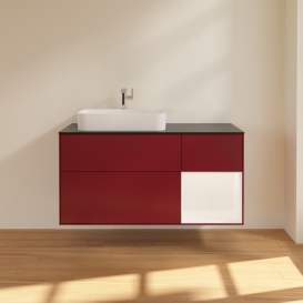 Тумба під раковину Villeroy & Boch Finion 120х50,1 см з підсвічуванням МДФ півонія матовий лак/скло чорне матове F402MTHB