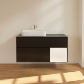 Тумба під раковину Villeroy & Boch Finion 120х50,1 см із підсвічуванням МДФ чорний матовий лак/скло чорне матове F402MTPD