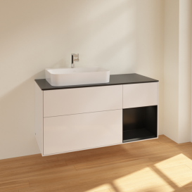 Тумба под раковину Villeroy & Boch Finion 120х50,1 см с подсветкой МДФ глянцевый белый лак/стекло черное матовое F402PDGF