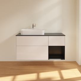 Тумба под раковину Villeroy & Boch Finion 120х50,1 см с подсветкой МДФ глянцевый белый лак/стекло черное матовое F402PDGF