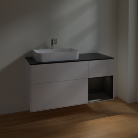Тумба под раковину Villeroy & Boch Finion 120х50,1 см с подсветкой МДФ глянцевый белый лак/стекло черное матовое F402PDGF