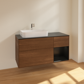 Тумба под раковину Villeroy & Boch Finion 120х50,1 см с подсветкой МДФ шпон грецкого ореха/стекло черное матовое F402PDGN