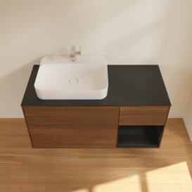 Тумба под раковину Villeroy & Boch Finion 120х50,1 см с подсветкой МДФ шпон грецкого ореха/стекло черное матовое F402PDGN