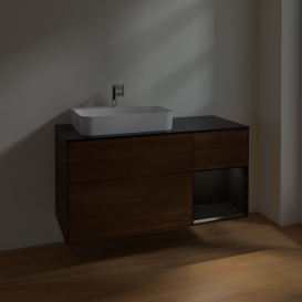 Тумба под раковину Villeroy & Boch Finion 120х50,1 см с подсветкой МДФ шпон грецкого ореха/стекло черное матовое F402PDGN