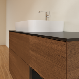 Тумба под раковину Villeroy & Boch Finion 120х50,1 см с подсветкой МДФ шпон грецкого ореха/стекло черное матовое F402PDGN