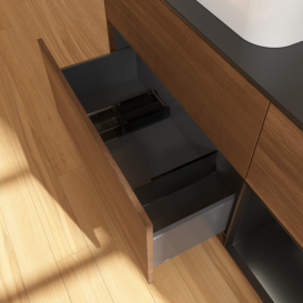 Тумба под раковину Villeroy & Boch Finion 120х50,1 см с подсветкой МДФ шпон грецкого ореха/стекло черное матовое F402PDGN