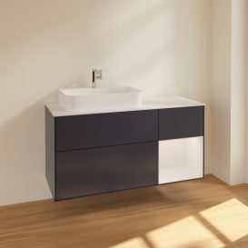 Тумба под раковину Villeroy & Boch Finion 120х50,1 см с подсветкой МДФ темно-синий матовый лак/стекло белое матовое F401GFHG