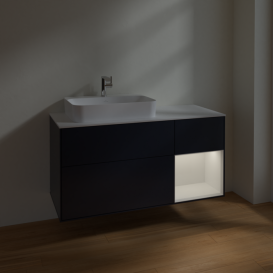 Тумба под раковину Villeroy & Boch Finion 120х50,1 см с подсветкой МДФ темно-синий матовый лак/стекло белое матовое F401GFHG