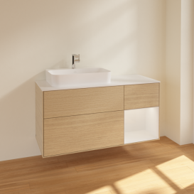 Тумба под раковину Villeroy & Boch Finion 120х50,1 см с подсветкой МДФ шпон дуба/стекло белое матовое F401GFPC