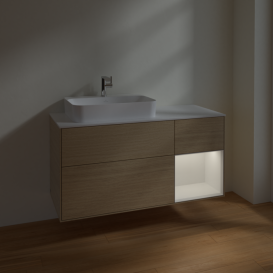 Тумба под раковину Villeroy & Boch Finion 120х50,1 см с подсветкой МДФ шпон дуба/стекло белое матовое F401GFPC