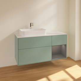 Тумба під раковину Villeroy & Boch Finion 120х50,1 см із підсвічуванням МДФ оливковий матовий лак/скло біле матове F401GKGM