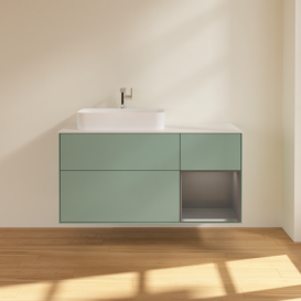 Тумба під раковину Villeroy & Boch Finion 120х50,1 см із підсвічуванням МДФ оливковий матовий лак/скло біле матове F401GKGM