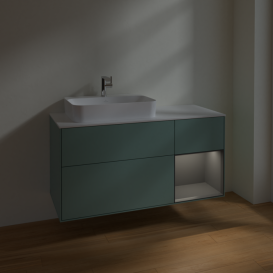 Тумба під раковину Villeroy & Boch Finion 120х50,1 см із підсвічуванням МДФ оливковий матовий лак/скло біле матове F401GKGM
