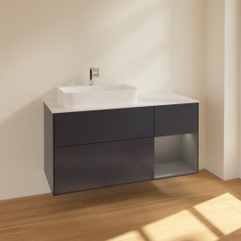 Тумба под раковину Villeroy & Boch Finion 120х50,1 см с подсветкой МДФ темно-синий матовый лак/стекло белое матовое F401GKHG