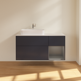 Тумба под раковину Villeroy & Boch Finion 120х50,1 см с подсветкой МДФ темно-синий матовый лак/стекло белое матовое F401GKHG