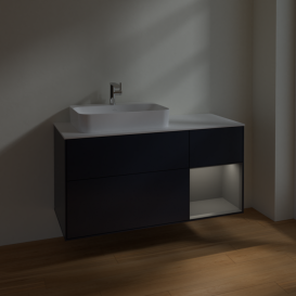 Тумба под раковину Villeroy & Boch Finion 120х50,1 см с подсветкой МДФ темно-синий матовый лак/стекло белое матовое F401GKHG