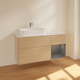 Тумба под раковину Villeroy & Boch Finion 120х50,1 см с подсветкой МДФ шпон дуба/стекло белое матовое F401GKPC