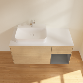 Тумба под раковину Villeroy & Boch Finion 120х50,1 см с подсветкой МДФ шпон дуба/стекло белое матовое F401GKPC