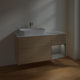 Тумба под раковину Villeroy & Boch Finion 120х50,1 см с подсветкой МДФ шпон дуба/стекло белое матовое F401GKPC