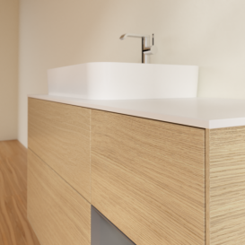 Тумба под раковину Villeroy & Boch Finion 120х50,1 см с подсветкой МДФ шпон дуба/стекло белое матовое F401GKPC