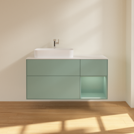 Тумба під раковину Villeroy & Boch Finion 120х50,1 см із підсвічуванням МДФ оливковий матовий лак/скло біле матове F401GMGM