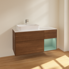 Тумба под раковину Villeroy & Boch Finion 120х50,1 см с подсветкой МДФ шпон грецкого ореха/стекло белое матовое F401GMGN