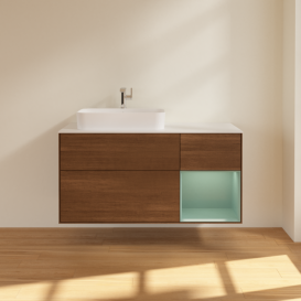 Тумба под раковину Villeroy & Boch Finion 120х50,1 см с подсветкой МДФ шпон грецкого ореха/стекло белое матовое F401GMGN