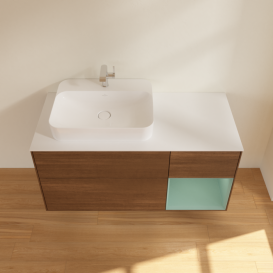 Тумба под раковину Villeroy & Boch Finion 120х50,1 см с подсветкой МДФ шпон грецкого ореха/стекло белое матовое F401GMGN