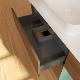 Тумба под раковину Villeroy & Boch Finion 120х50,1 см с подсветкой МДФ шпон грецкого ореха/стекло белое матовое F401GMGN