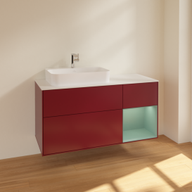 Тумба під раковину Villeroy & Boch Finion 120х50,1 см із підсвічуванням МДФ півонія матовий лак/скло біле матове F401GMHB