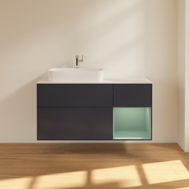 Тумба под раковину Villeroy & Boch Finion 120х50,1 см с подсветкой МДФ темно-синий матовый лак/стекло белое матовое F401GMHG