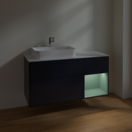 Тумба под раковину Villeroy & Boch Finion 120х50,1 см с подсветкой МДФ темно-синий матовый лак/стекло белое матовое F401GMHG