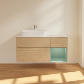 Тумба под раковину Villeroy & Boch Finion 120х50,1 см с подсветкой МДФ шпон дуба/стекло белое матовое F401GMPC