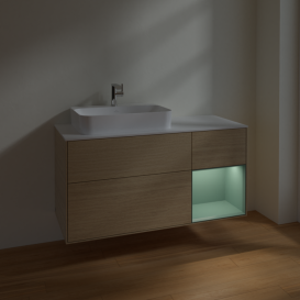Тумба под раковину Villeroy & Boch Finion 120х50,1 см с подсветкой МДФ шпон дуба/стекло белое матовое F401GMPC