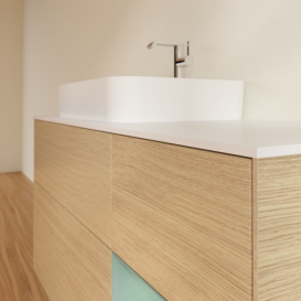 Тумба под раковину Villeroy & Boch Finion 120х50,1 см с подсветкой МДФ шпон дуба/стекло белое матовое F401GMPC