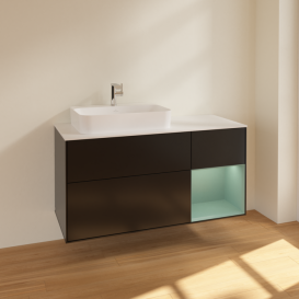 Тумба під раковину Villeroy & Boch Finion 120х50,1 см із підсвічуванням МДФ чорний матовий лак/скло біле матове F401GMPD