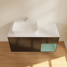 Тумба під раковину Villeroy & Boch Finion 120х50,1 см із підсвічуванням МДФ чорний матовий лак/скло біле матове F401GMPD