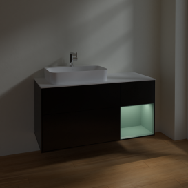 Тумба під раковину Villeroy & Boch Finion 120х50,1 см із підсвічуванням МДФ чорний матовий лак/скло біле матове F401GMPD