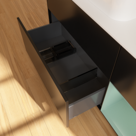 Тумба під раковину Villeroy & Boch Finion 120х50,1 см із підсвічуванням МДФ чорний матовий лак/скло біле матове F401GMPD